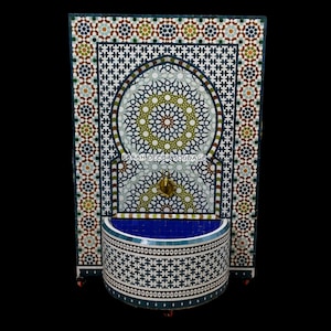 Garden fountain mosaic , Moroccan Mosaic Tile Fountain , Moroccan Mosaic Fountain , Wall mosaic fountain .