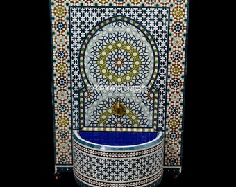 Garden fountain mosaic , Moroccan Mosaic Tile Fountain , Moroccan Mosaic Fountain , Wall mosaic fountain .