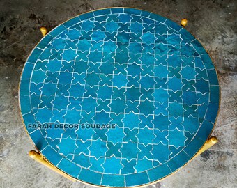 Mosaic Table, Round MosaicTable top with iron legs, Custom your outdoor dining table or indoor table, Handmade Mosaic Table .