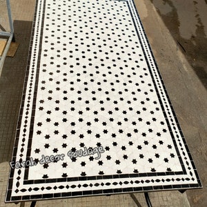 Dining Table Mosaic Top Rectangular, Black and White Rectangular Mosaic Table for  Outdoor Indoor Mediterranean living