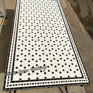 Dining Table Mosaic Top Rectangular, Black and White Rectangular Mosaic Table for  Outdoor Indoor Mediterranean living