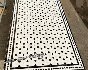 Dining Table Mosaic Top Rectangular, Black and White Rectangular Mosaic Table for  Outdoor Indoor Mediterranean living