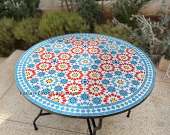 Moroccan Mosaic Table - Round Mosaic Table top with iron legs - Custom your outdoor dining table or indoor table .