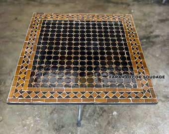 Brown Handmade Moroccan Mosaic Table – Rectangular Outdoor/Indoor Zellige Tile Table - Custom Made .