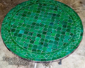 Handmade Moroccan mosaic table - outdoor & indoor table - Moroccan Moorish Mosaic Table - Green Mosaic Table - Green Tiles - Moroccan decor