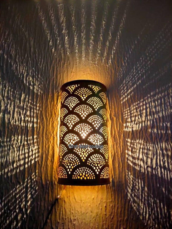 Moroccan Wall Lamp – Handmade Brass Sconce Set of 2 - Artisan Wall