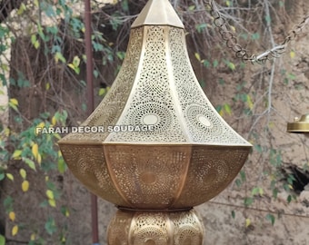 Handmade Moroccan Brass Pendant Light -  Antique Style Chandelier - Lighting & Luxury Home Decor .