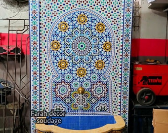 Moroccan Fountain for Garden|Mid-Century Mosaic Fountain | Moorish Mosaic Fountain | Wall Water Fountain | Unique Traditional Fountain