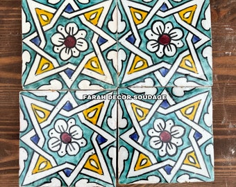 4"×4" Moroccan tiles - Hand Painted Moroccan Tiles - Artisanal tiles Kitchen - Decorative Bathroom Tiles