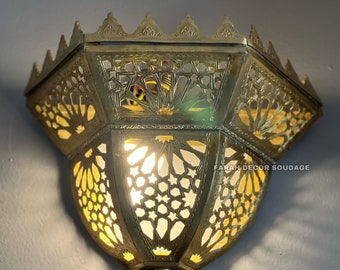Wall Light - Moroccan Wall Light - Lampshades Sconce Handmade Brass Wall Lights Moroccan Wall Lighting Decor set of 2