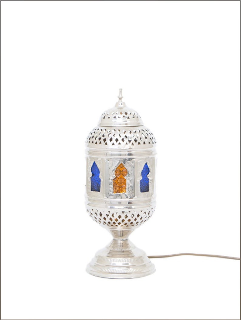 Arabic, Set of 2 Moroccan Brass Table silver Lamp Romantic Lighting Oriental Lighting
