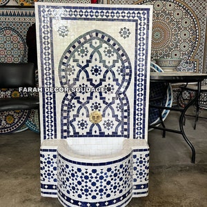 Garden fountain mosaic , Moroccan Mosaic Tile Fountain , Moroccan Mosaic Fountain , Wall mosaic fountain Indoor Decor .