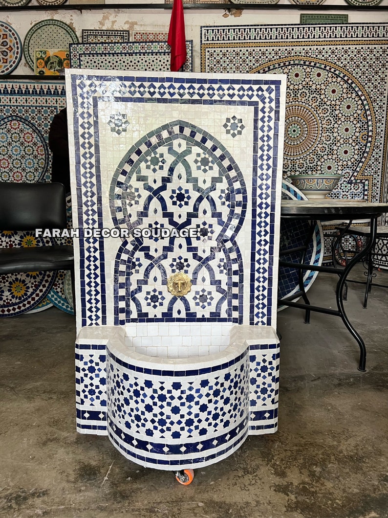Rustic Handmade Moroccan Mosaic Fountain: Handcrafted Zellige Water ...