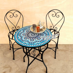Mosaic Table And Chairs, Bistro Mosaic Table For Outdoor Indoor With 2 Iron Chairs Garden, Mosaic Table Set  for your Garden or balcony .