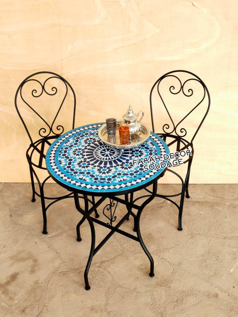 Mosaic Table and Chairs Bistro Mosaic Table for Outdoor Etsy
