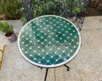Handmade Green Moroccan Mosaic Bistro Table - Outdoor/Indoor Zellige Tile Table - Moorish Decor .