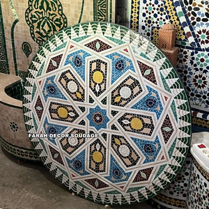 Moroccan Mosaic Tile Table - Handmade Mosaic Table - Zellige Table Top - Bistro outdoor indoor Zellij Table .