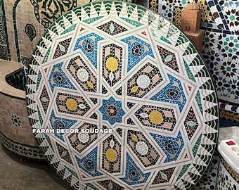Moroccan Mosaic Tile Table - Handmade Mosaic Table - Zellige Table Top - Bistro outdoor indoor Zellij Table .