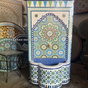 Custom Moroccan mosaic Fountain, mosaic tile, water inside fountain with brass Faucet, terrace Indoor and outdoor Water Fountain