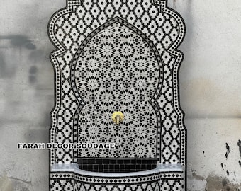 Black Mosaic Fountain for Garden, Moorish Mosaic Fountain, Water Mosaic Fountain, Wall Water Fountain Outdoor Indoor