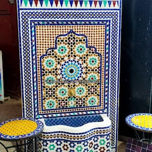 Garden fountain mosaic , Moroccan Mosaic Tile Fountain , Moroccan Mosaic Fountain , Wall mosaic fountain Indoor Decor .