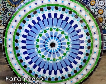 Patio table made of mosaic - Moroccan mosaic garden table - outdoor & indoor Mosaic table - Large Round Moorish Mosaic Table .