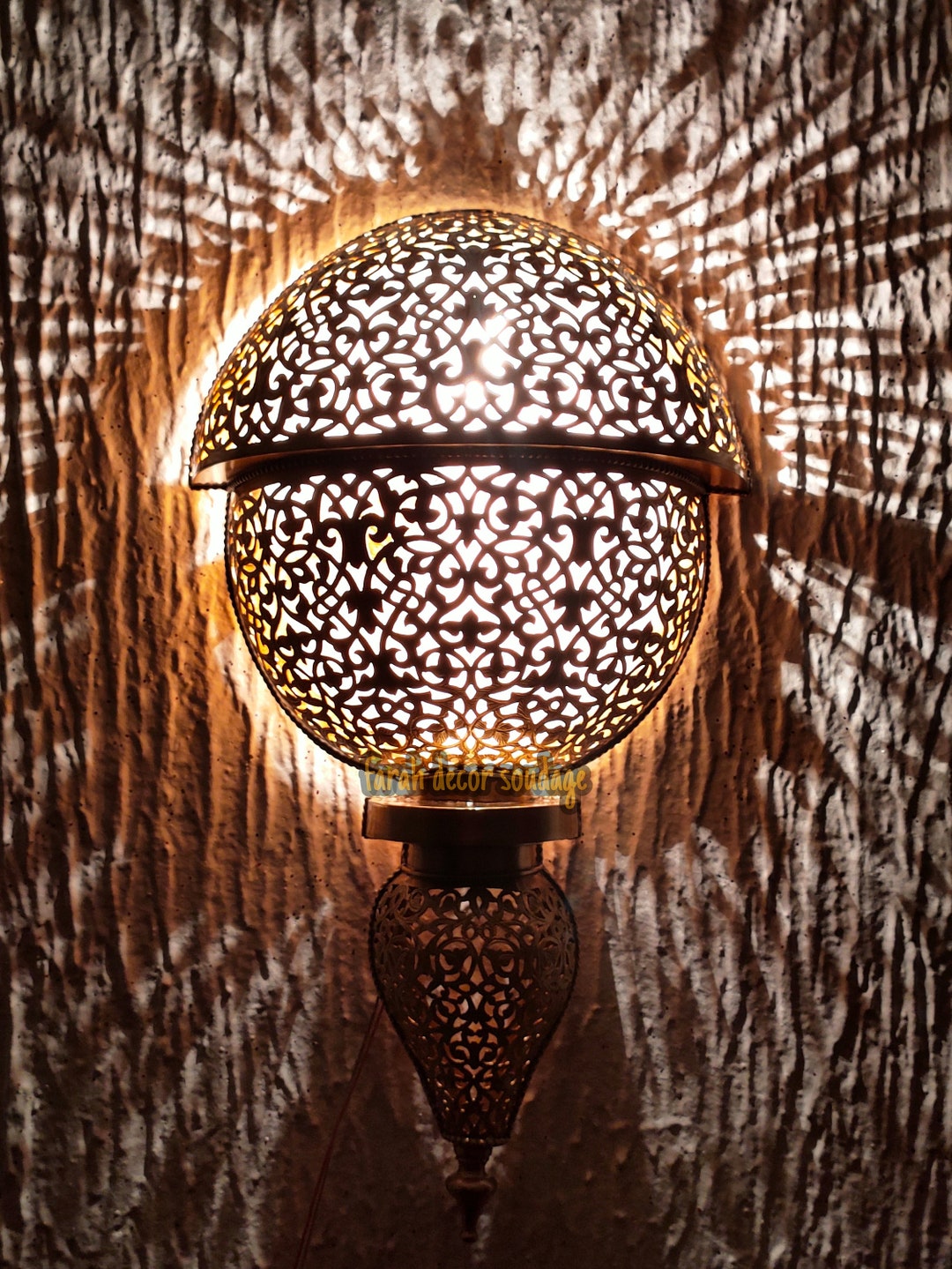 工芸品 Moroocan Wall Lump Moroccan Wall Sconce: Antique Brass Plug-in Lamp, Indoor