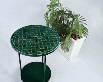 Handmade Moroccan Green Zellige Tile Bistro Table – Exclusive Coffee Table with Modern Steel Legs .
