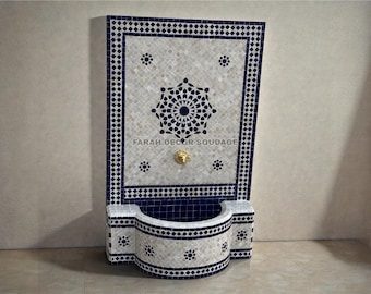 Handmade Moroccan Mosaic Water Fountain – Custom Zellige Wall Fountain – Indoor Outdoor Garden Patio .