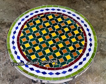 Moroccan  Mosaic Table Handmade , Handcrafted Round Moroccan Outdoor/ Indoor Mosaic , Mosaic Table, Multi-Color