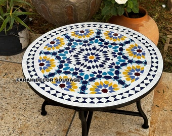 Moroccan  Mosaic Table Handmade , Handcrafted Round Moroccan Outdoor/ Indoor Mosaic , Multi Color Mosaic Table