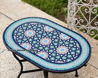 Unique Oval Mosaic Table, Moroccan Oval Mosaic Table For Outdoor Indoor living, Oval Mosaic Table for Your Patio or Garden