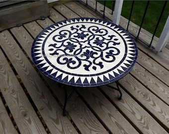 Handmade Moroccan Mosaic Tile Table - Custom Moroccan Zellige - Mid-Century Indoor Outdoor Coffee Table