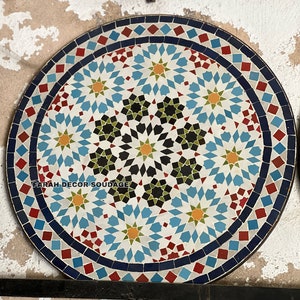 Moroccan Mosaic Tile Table - Handmade Mosaic Table - Zellige Table Top - Mosaic Table  Bistro outdoor indoor .