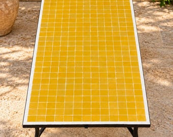 Yellow Mosaic Coffee Table | Handmade Moroccan Tile Patio Table | Rectangular Outdoor Furniture .