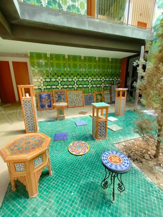 16 Inch Moroccan Mosaic Table Ankabut Colorful Mediterranean