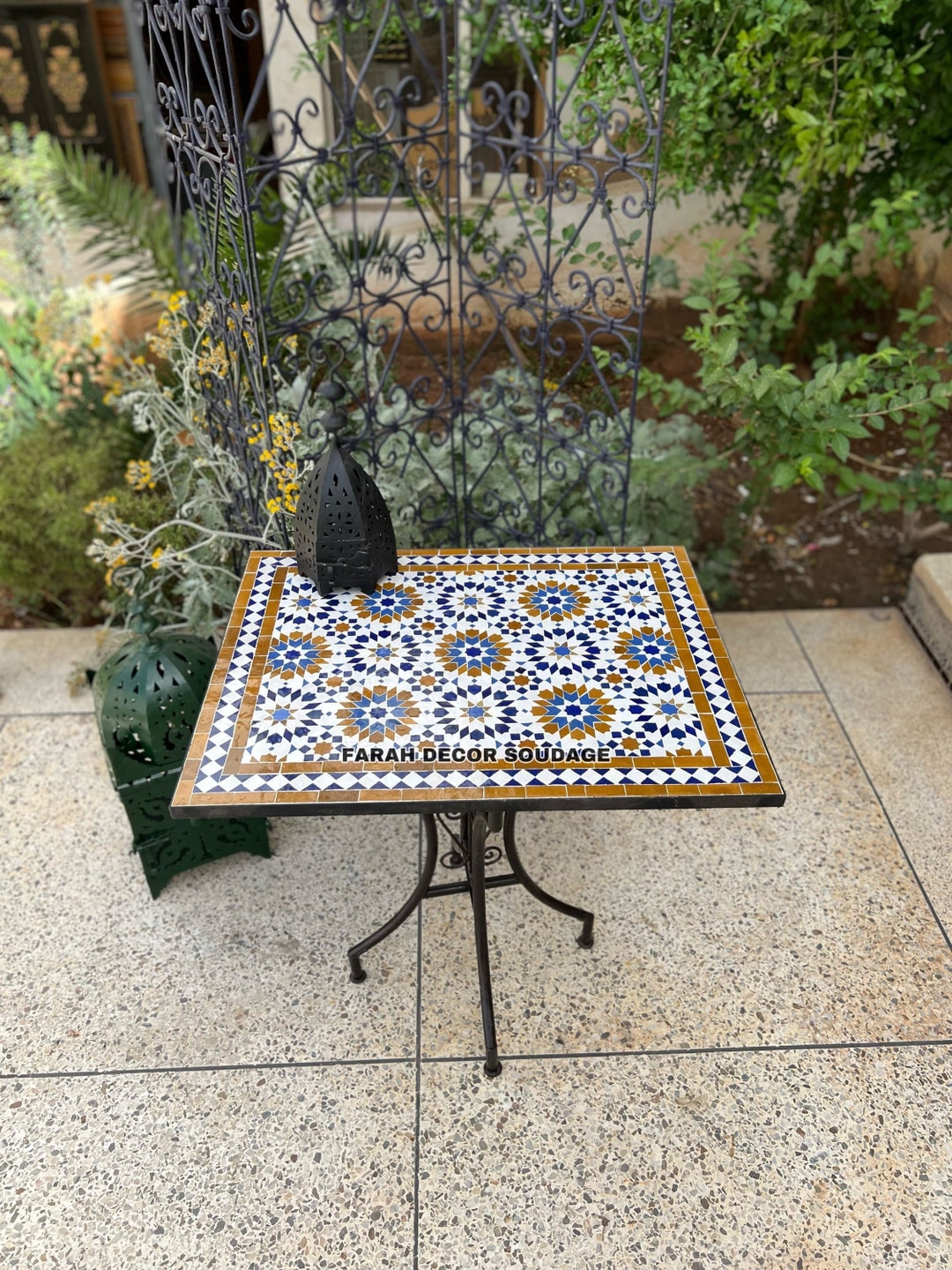 Bistro Table Made of Mosaic for Dining Table , Rectangular Moroccan