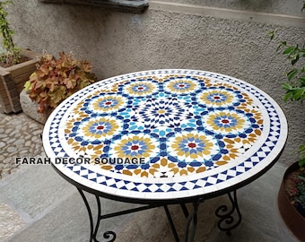 Moroccan  Mosaic Table Handmade , Handcrafted Round Moroccan Outdoor/ Indoor Mosaic , Multi Color Mosaic Table