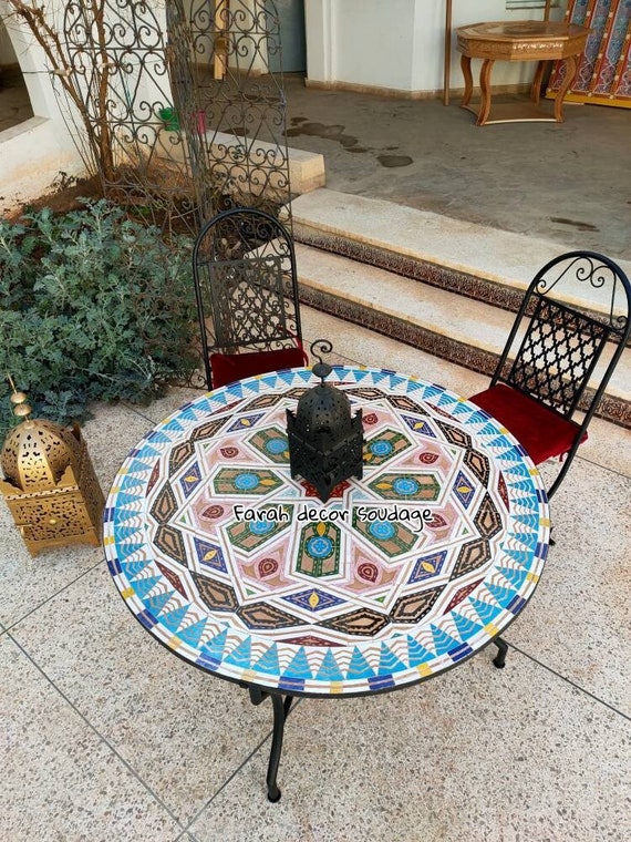 Koningin plan Buiten adem Tuintafel gemaakt van mozaïek met 4 stoelen smeedijzer een - Etsy België