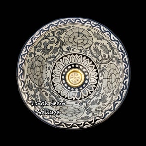 Light Gray Moroccan Sink Washbasin Wash Basin Ceramic Handmade Hand Painted  - Moroccan ceramic sink - Pottery handmade