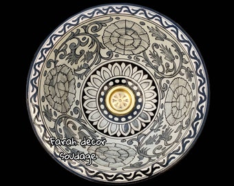 Light Gray Moroccan Sink Washbasin Wash Basin Ceramic Handmade Hand Painted  - Moroccan ceramic sink - Pottery handmade