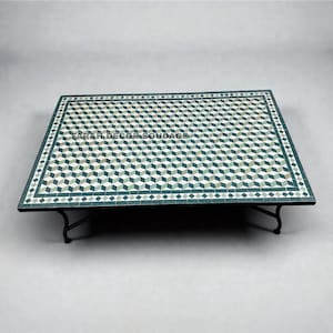 Moroccan Zellige Table Top – Handmade Mosaic Rectangular Tile Table for Indoor & Outdoor Use .