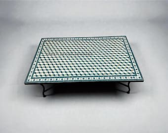 Moroccan Zellige Table Top – Handmade Mosaic Rectangular Tile Table for Indoor & Outdoor Use .