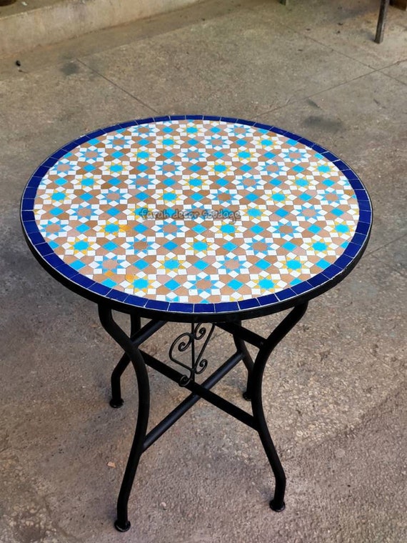 Mosaic Table Handcrafted Moroccan Tiles Top Garden Mosaic Table Handcrafted Moroccan Tiles, Mosaic Outdoor End Tables