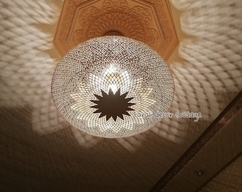 Moroccan Brass Ceiling Light Fixture: Antique Gold Pendant Lamp
