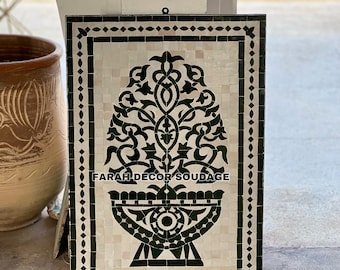 Handmade Moroccan Zellige - Moroccan Mosaic Wall Decor - Wall zellige Decor - zellige Wall Mosaic Art - Wood Frame - Moroccan Decor .