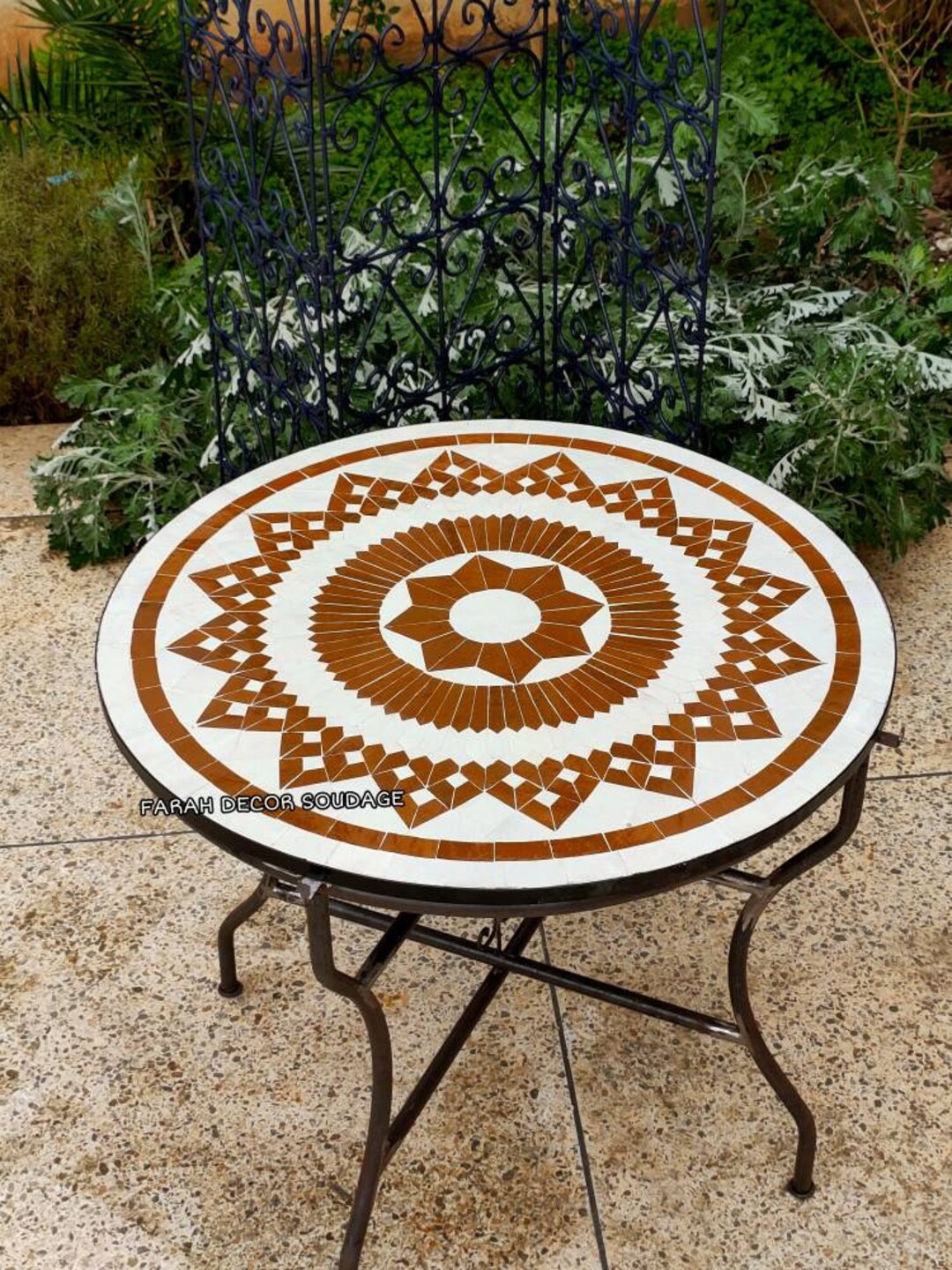 Brown Moroccan Mosaic Table, Handmade Outdoor Coffee Table, Mid