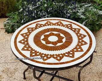 Brown Moroccan Mosaic Table, Handmade Outdoor Coffee Table, Mid Century Patio Decor, Indoor Garden Furniture .