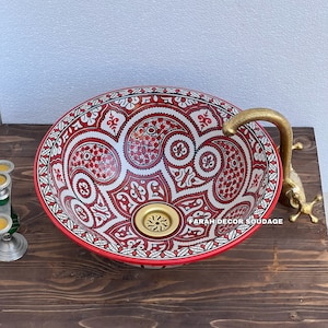 Bathroom Vessel Sink - Moroccan Sink Washbasin Wash Basin Ceramic Handmade Hand Painted -  Moroccan Pottery washbasin