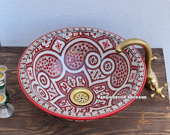 Bathroom Vessel Sink - Moroccan Sink Washbasin Wash Basin Ceramic Handmade Hand Painted -  Moroccan Pottery washbasin